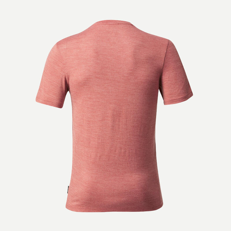 T-shirt laine mérinos de trek voyage - TRAVEL 100 rouge