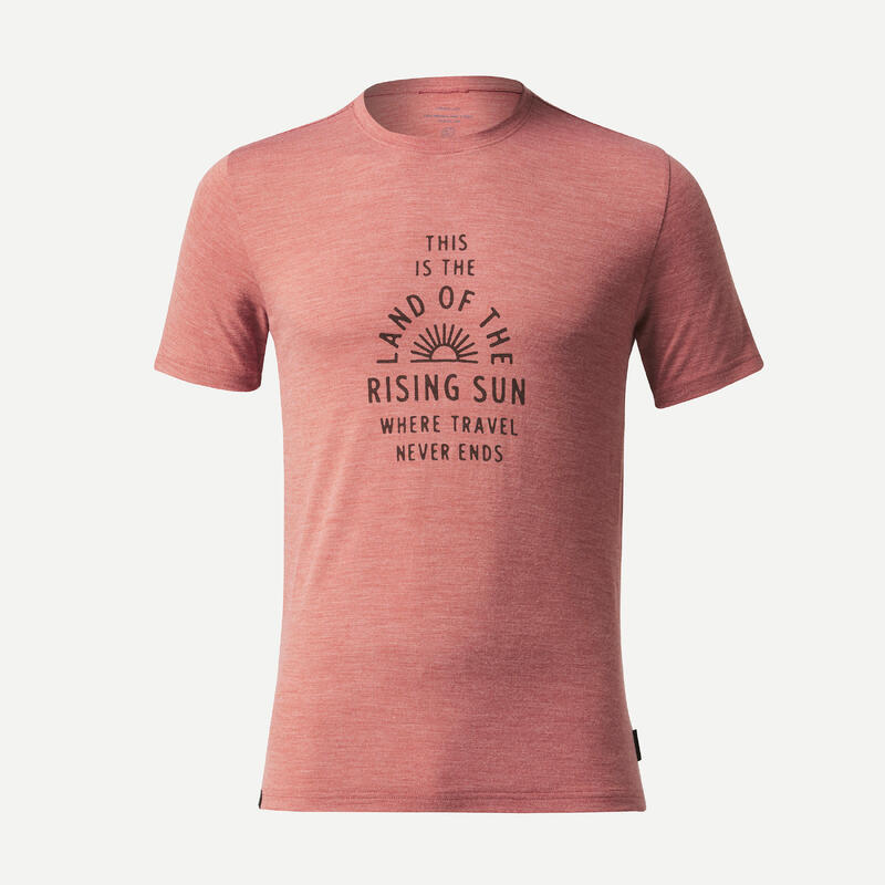 T-shirt laine mérinos de trek voyage - TRAVEL 100 rouge
