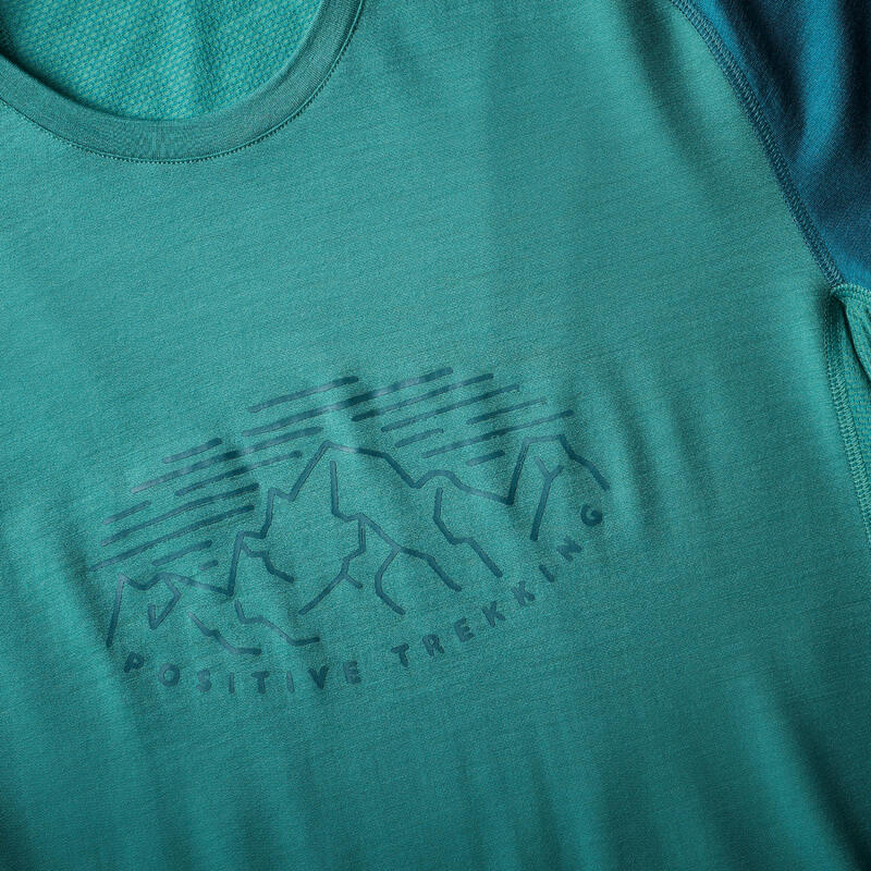 T-shirt lana merinos trekking uomo MT500 WOOL turchese