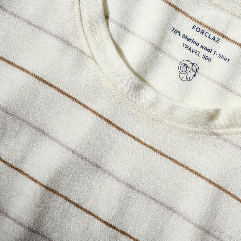 T-shirt de trekking em lã de merino Homem - TRAVEL 500 branco