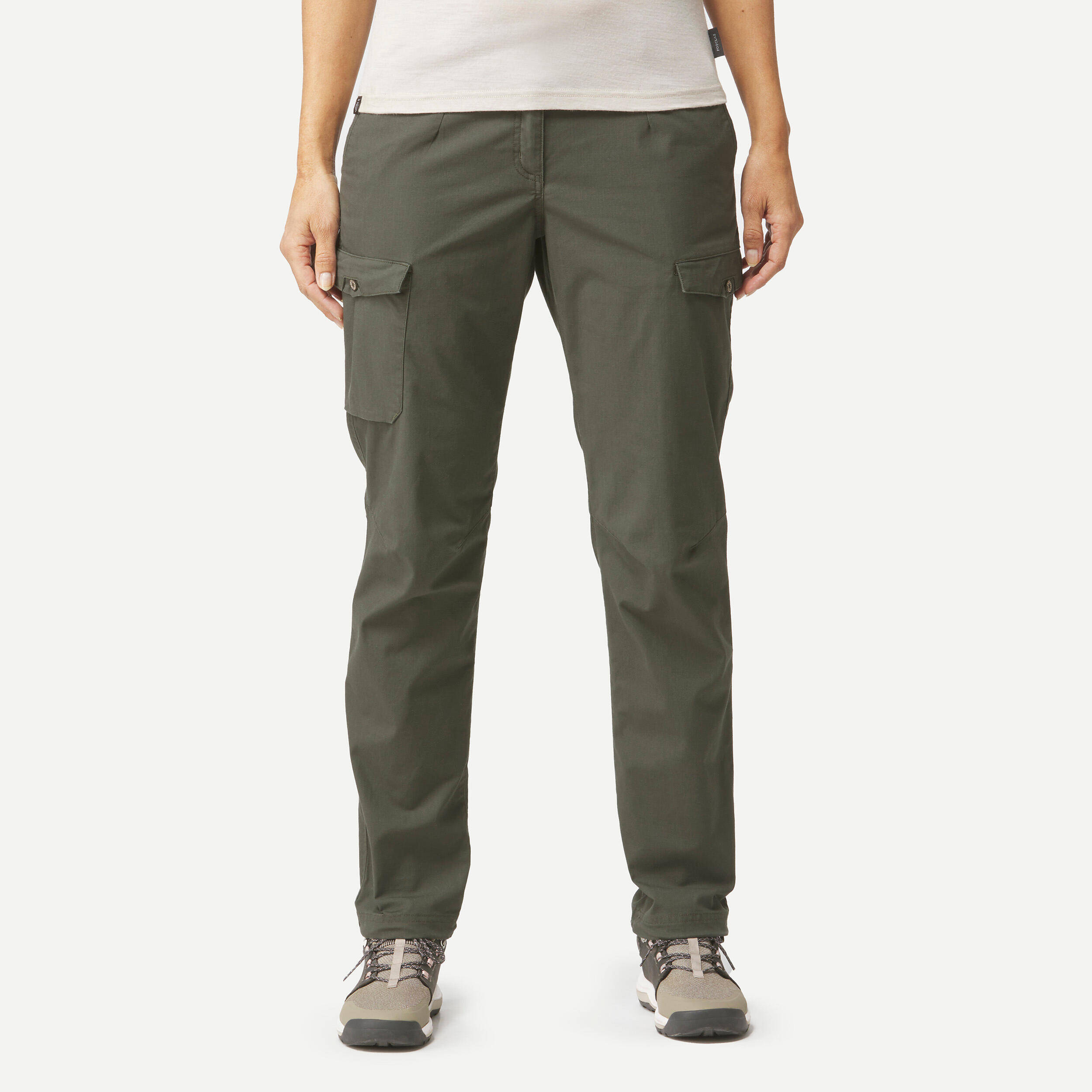 Women Trekking Cargo Trousers 100 Khaki -  1