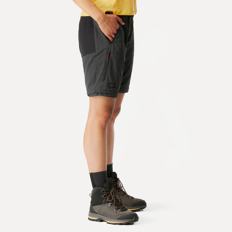 Pantalon Modulabil Trekking la Munte MT100 Gri Damă