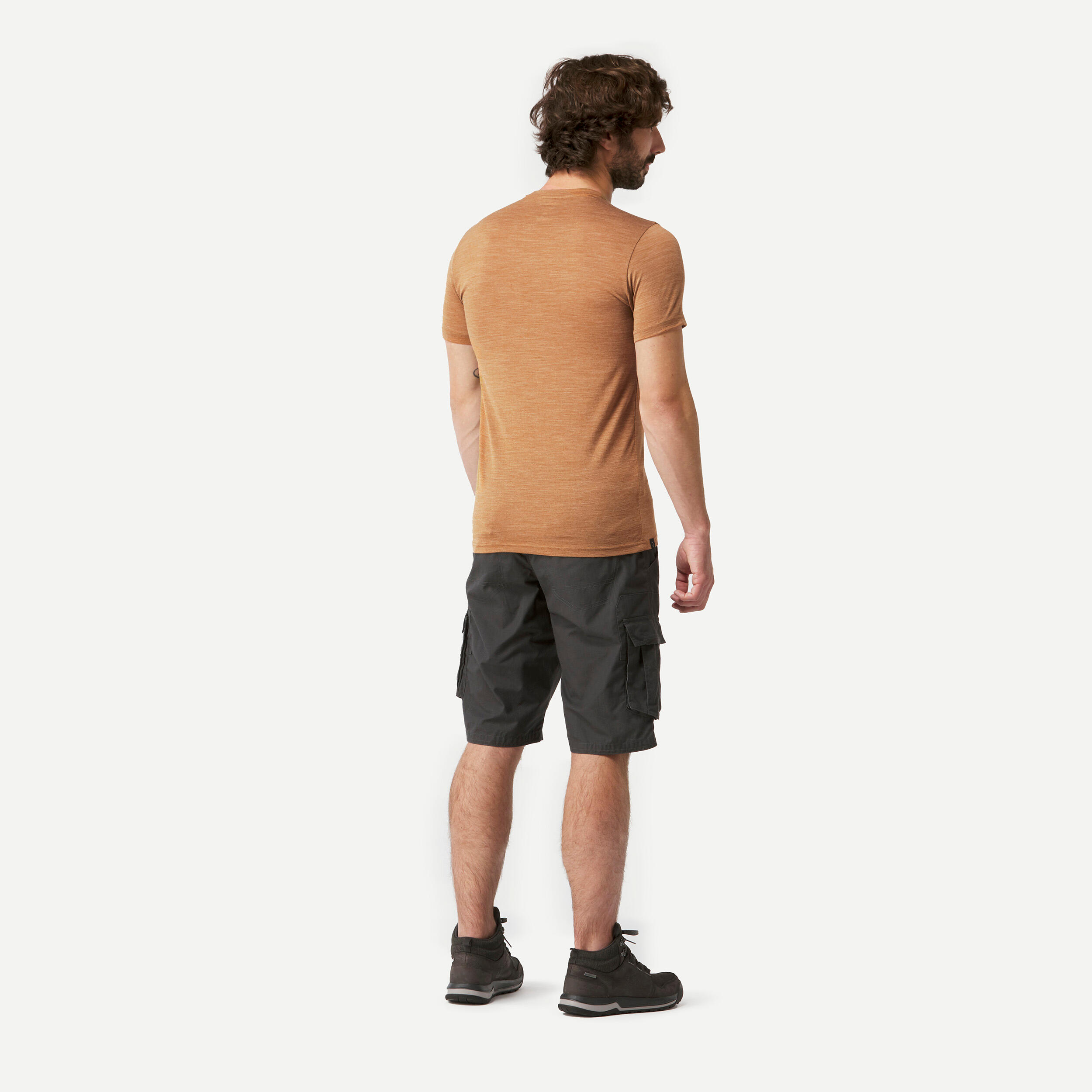 Merinoshirt Herren kurzarm Backpacking - Travel 100 braun  5/6