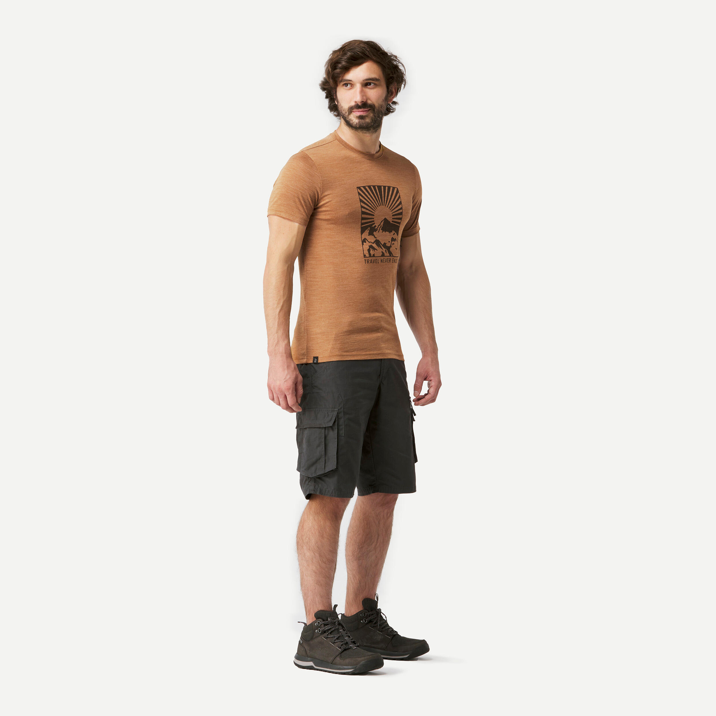 Merinoshirt Herren kurzarm Backpacking - Travel 100 braun  4/6