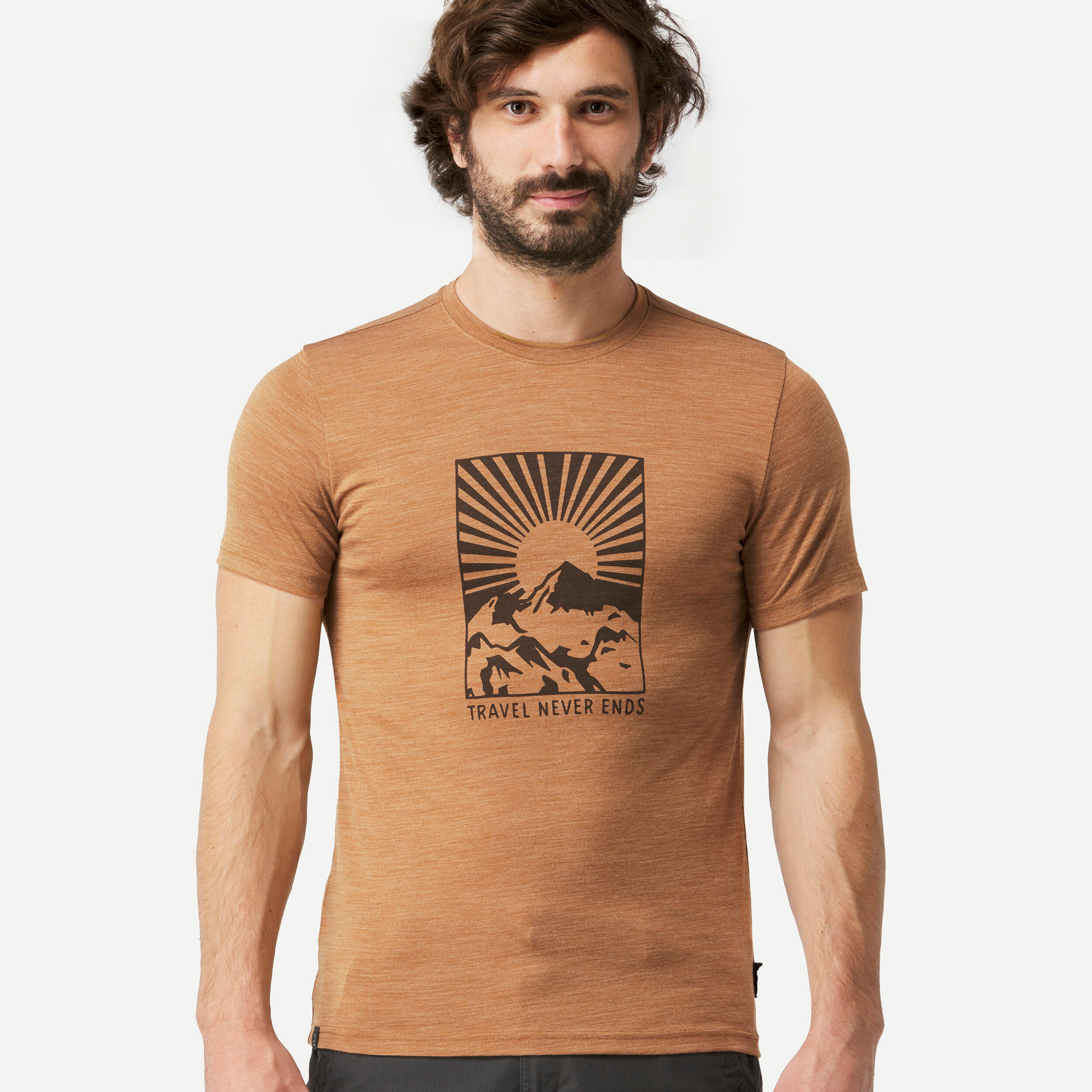 Trekking Travel Merino Wool T-Shirt - TRAVEL 100 Brown 3/6