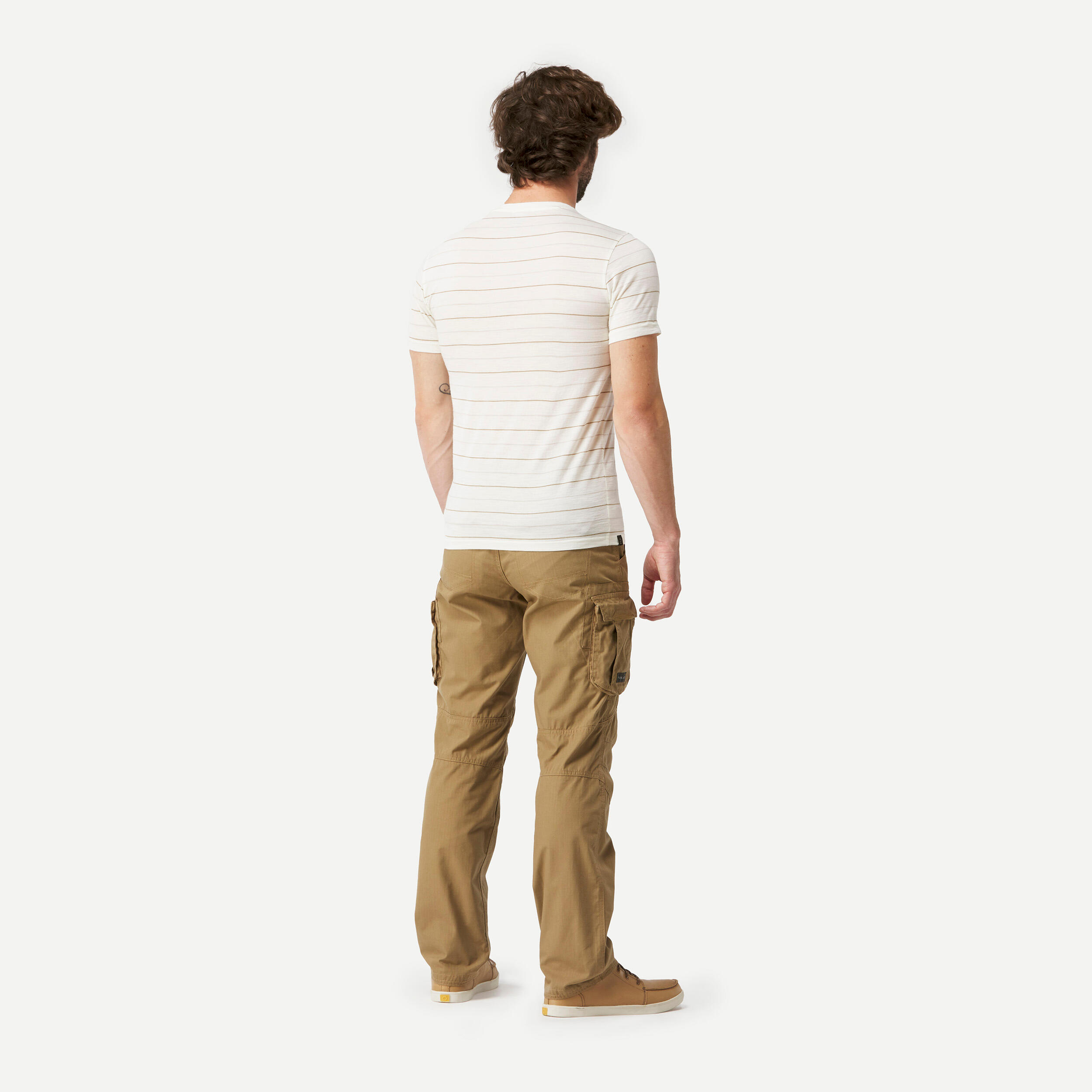 Men’s short-sleeved Merino wool hiking travel t-shirt - TRAVEL 500 white 3/6