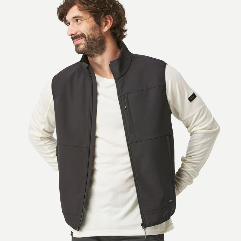 Colete corta-vento softshell de Trekking homem MT100 preto