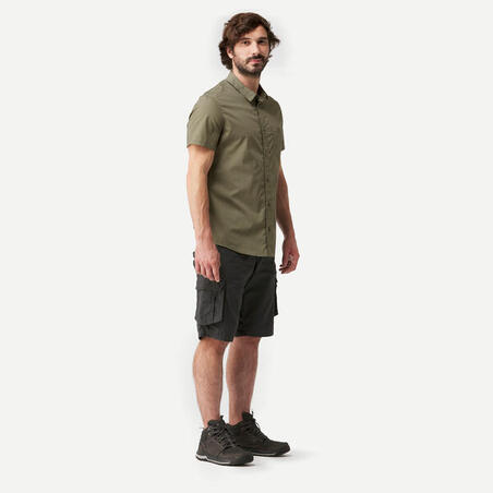 Сорочка чоловіча з коротким рукавом TRAVEL 100 для туризму коричнева