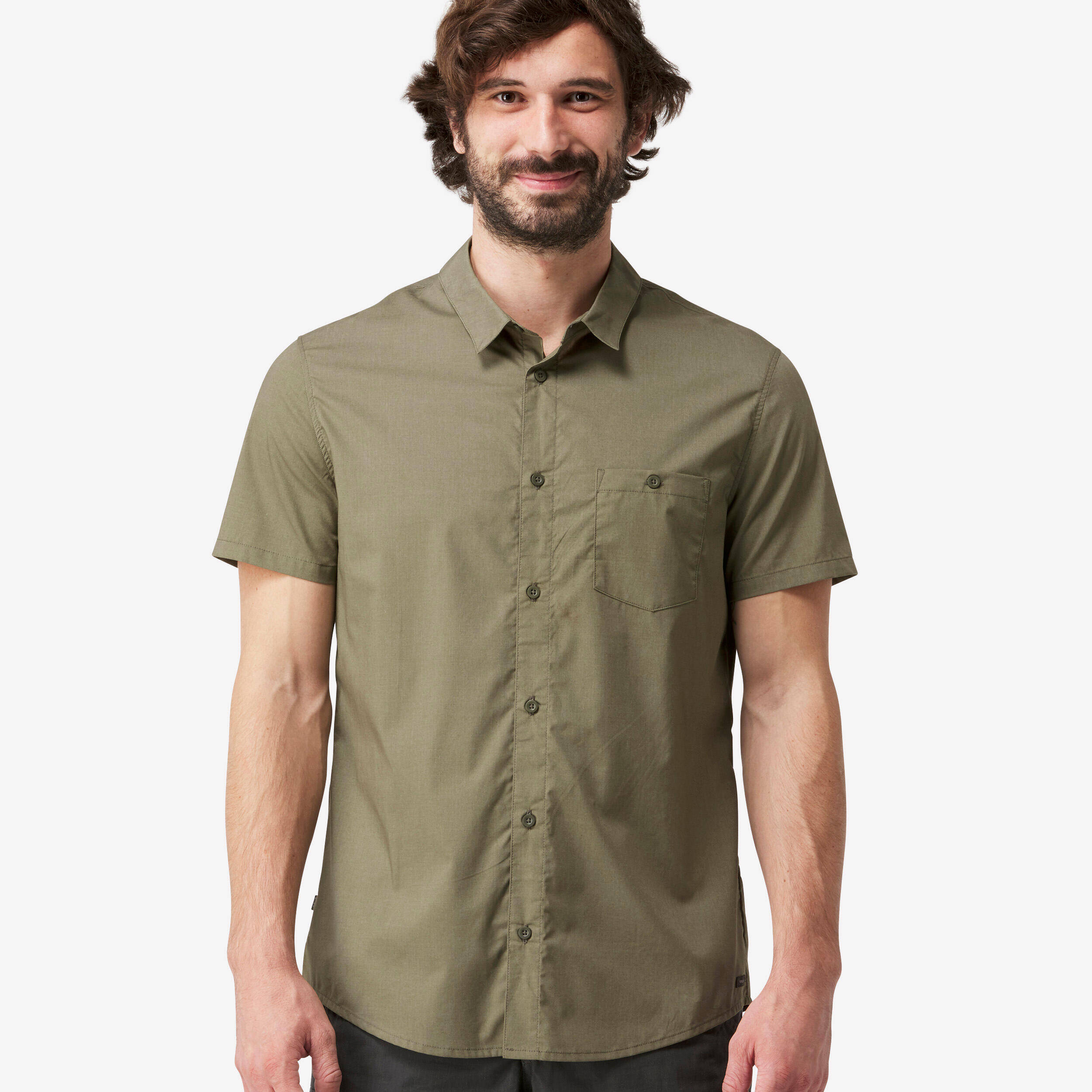 Men Half Sleeve Shirt Army Green - Travel 100 -  1