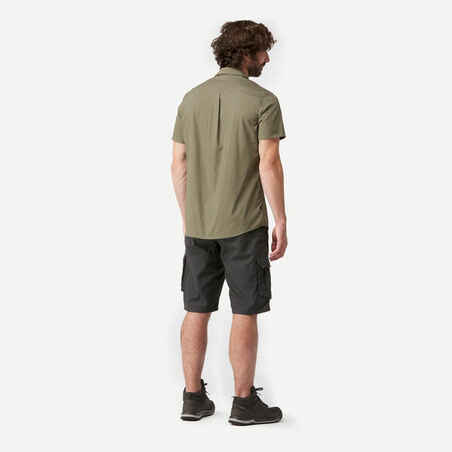 MEN’S SHORT-SLEEVED TRAVEL TREKKING SHIRT TRAVEL 100 BROWN