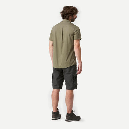 Сорочка чоловіча з коротким рукавом TRAVEL 100 для туризму коричнева