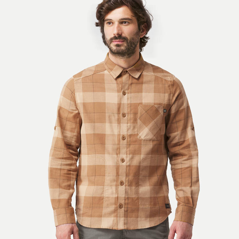 Men's Travel Shirt 100 Warm Yellow Check