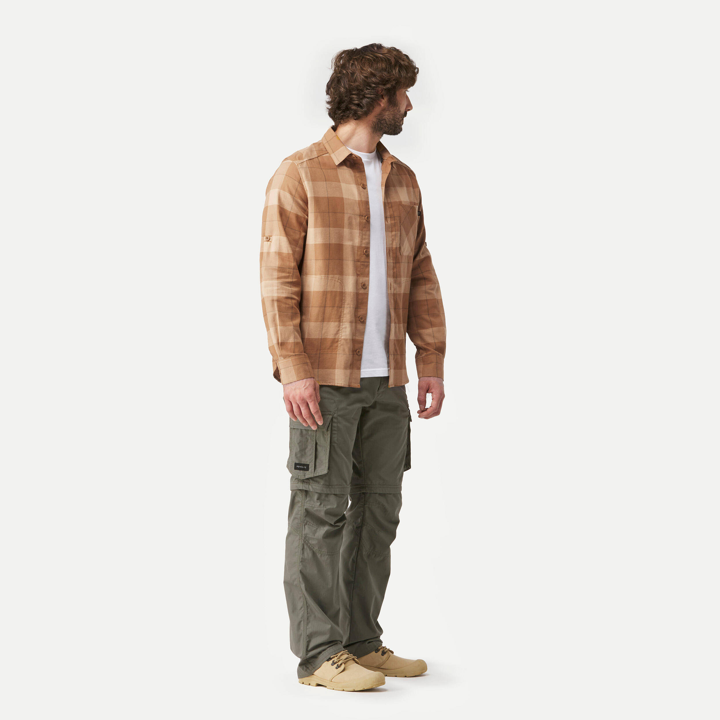 Men Checked Full Sleeve Light Flannel Shirt Brown - Travel 500 -  2