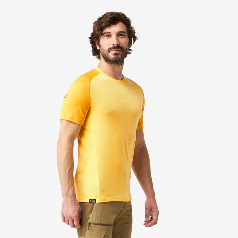 T-shirt lana merinos trekking uomo MT500 WOOL gialla