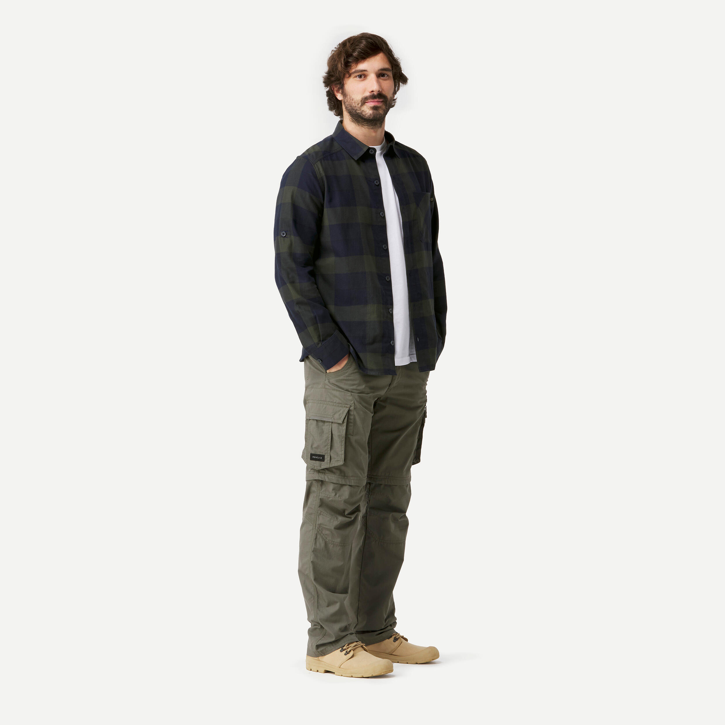 Camisa Trekking viaje Hombre Travel 500 Warm Verde 3/5