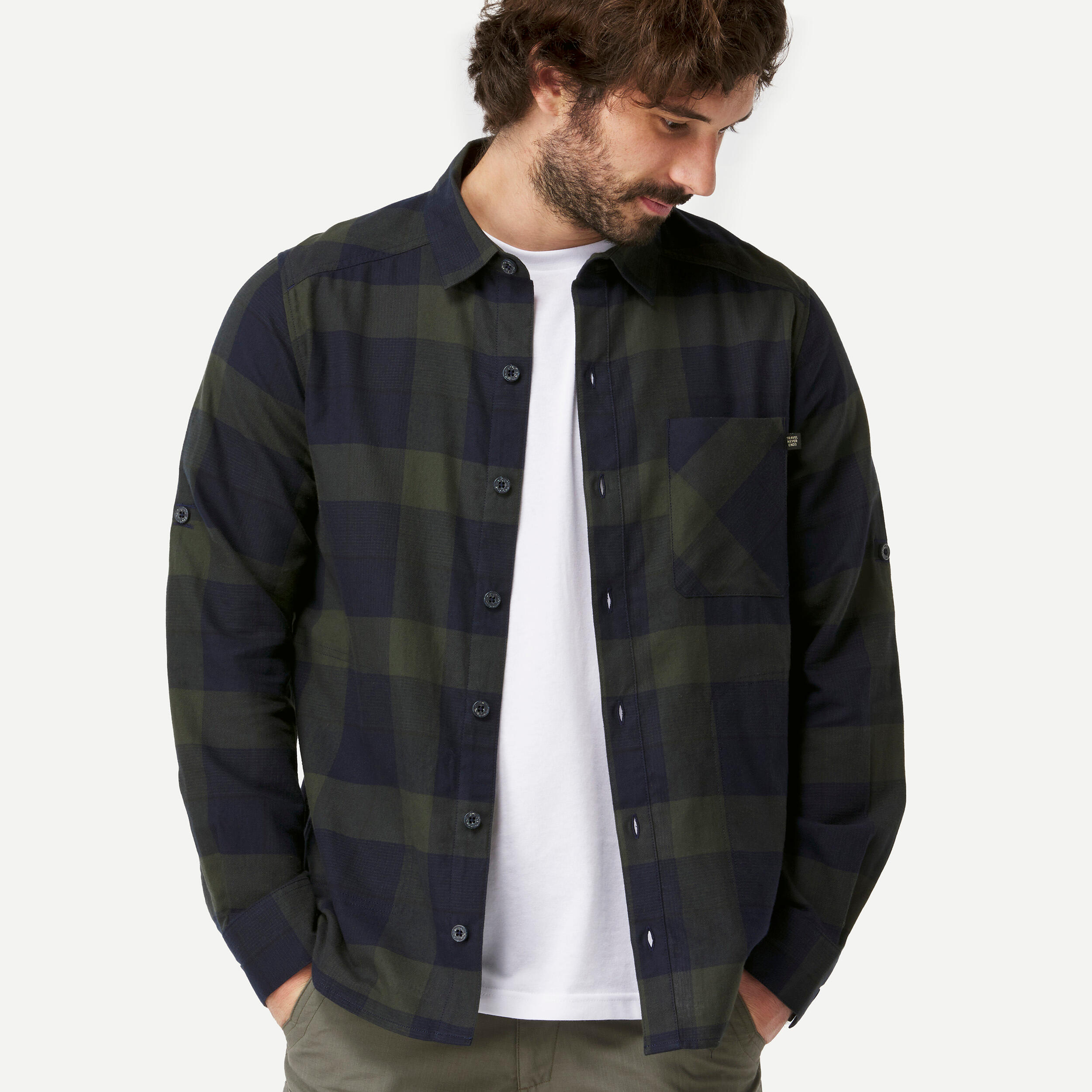 Camisa de trekking viaje TRAVEL500 WARM burdeos hombre Decathlon