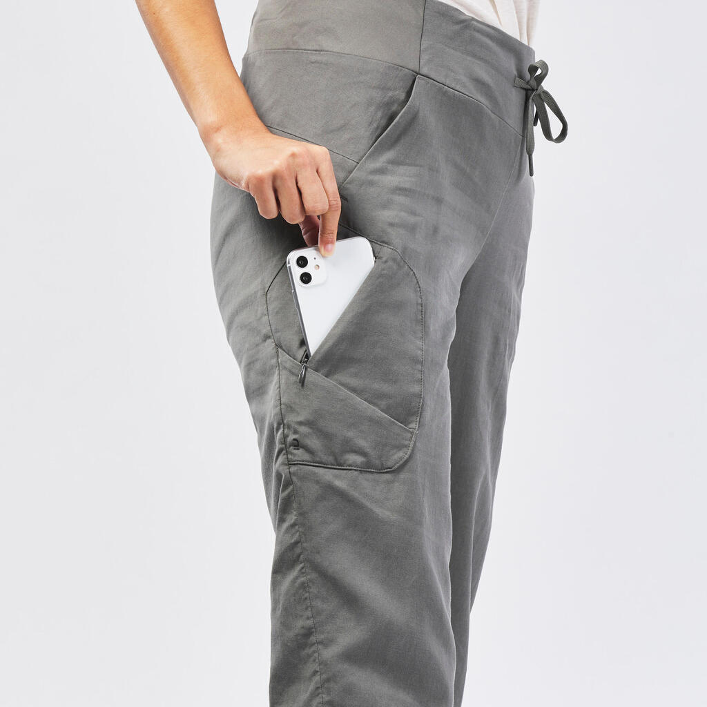 ŽENSKE KAPRI PANTALONE ZA PLANINARENJE NH500 - ZELENE
