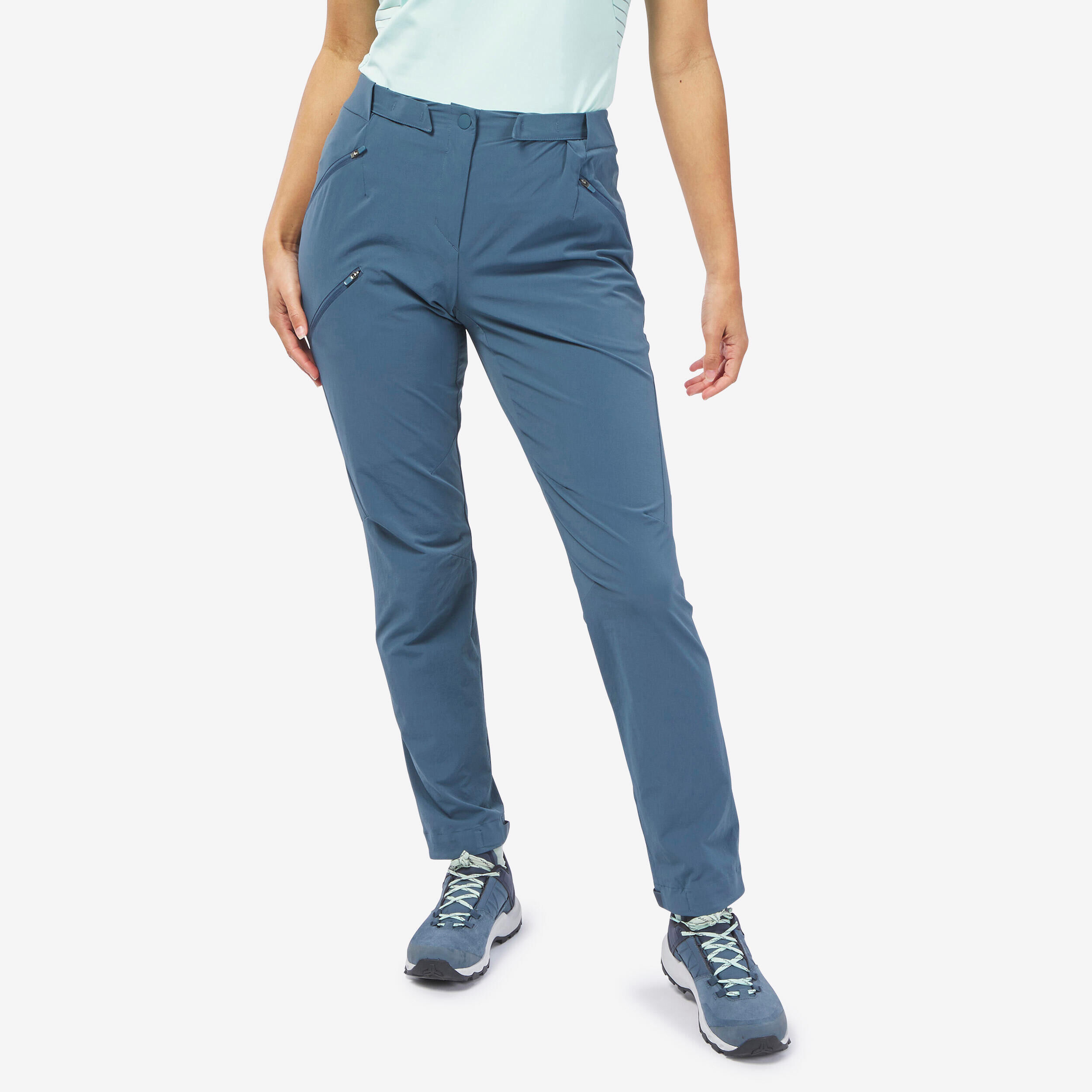 QUECHUA Women's Mountain Walking Trousers - MH500 - Blue Grey