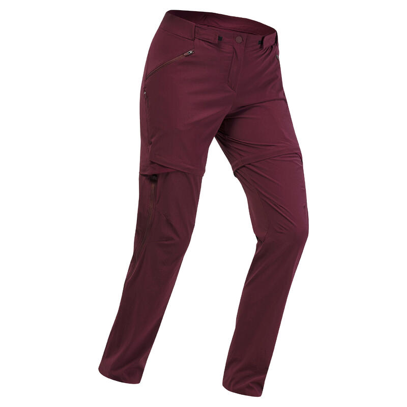 Pantalon Modulabil Drumeție la Munte MH550 Bordo Damă