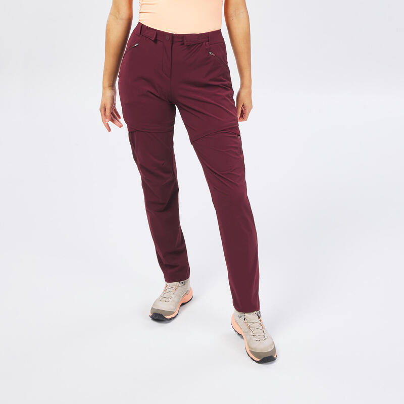 Pantalon Modulabil Drumeție la Munte MH550 Bordo Damă