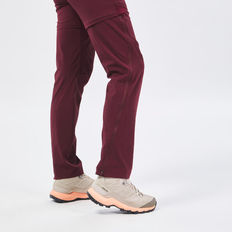 Pantalon Modulabil Drumeție la Munte MH550 Bordo Damă