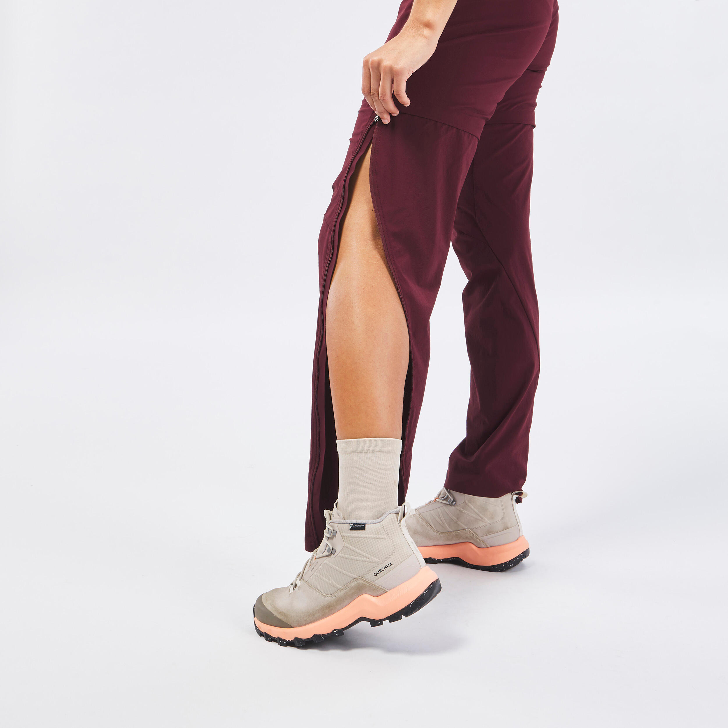 Women's Convertible Mountain Walking Trousers - MH550 - Bordeaux  13/15