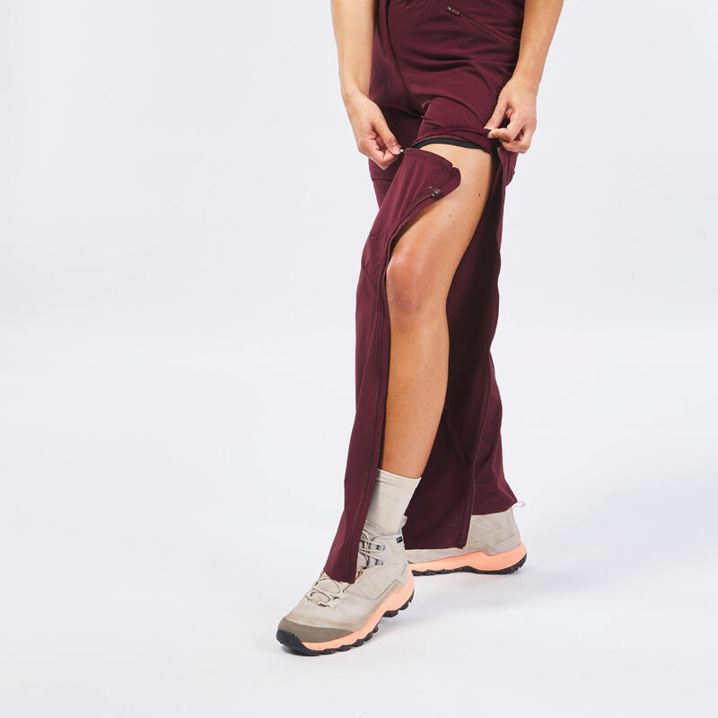 Pantalon modulable de randonnée montagne - MH550 - bordeaux - Femme