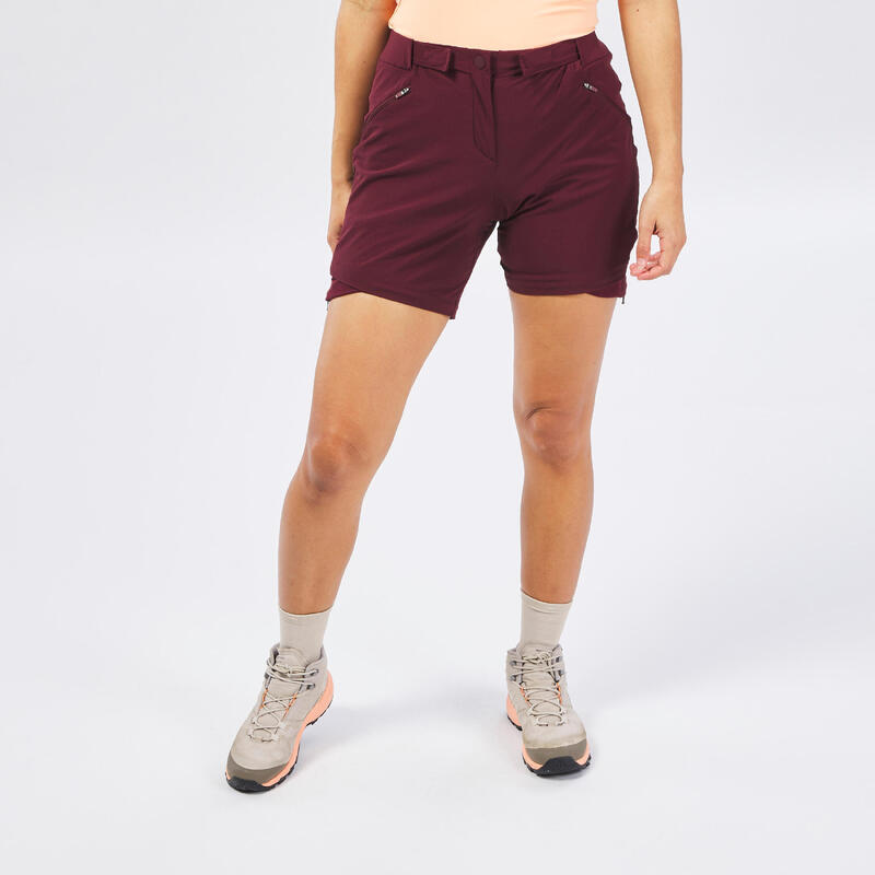 Pantaloni modulabili trekking donna MH550 bordeaux