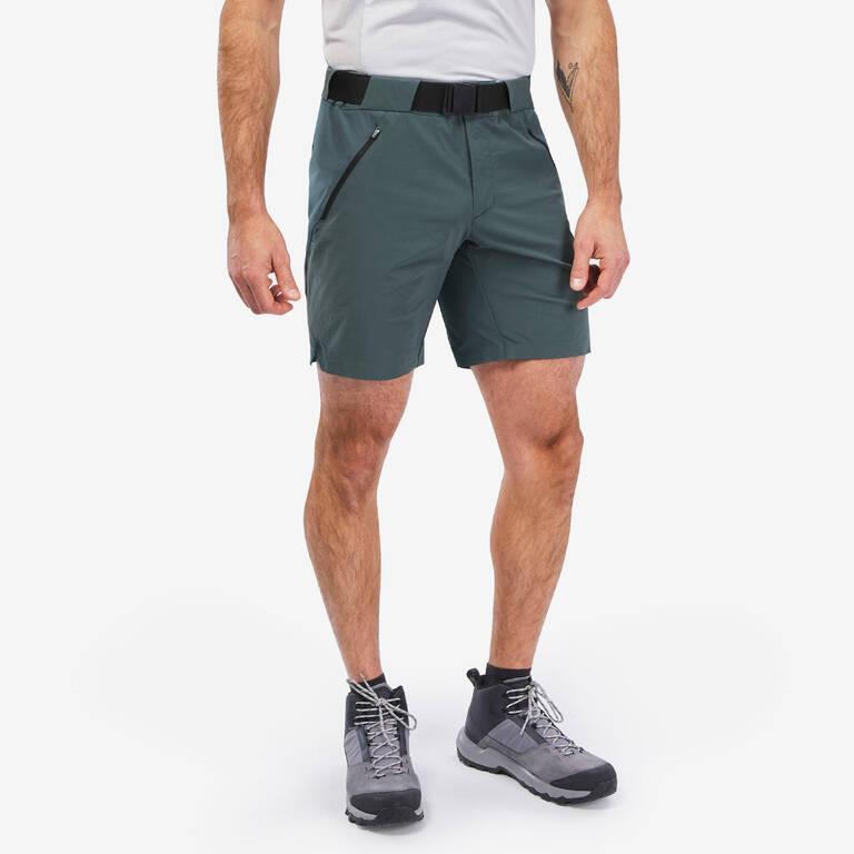 Men Stretchable Short Shorts with Belt Dark Grey Green - MH500