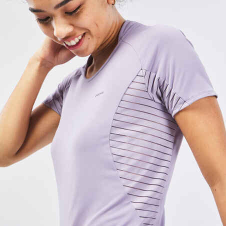 Moteriški trumparankoviai kalnų žygių marškinėliai „MH500“, violetiniai