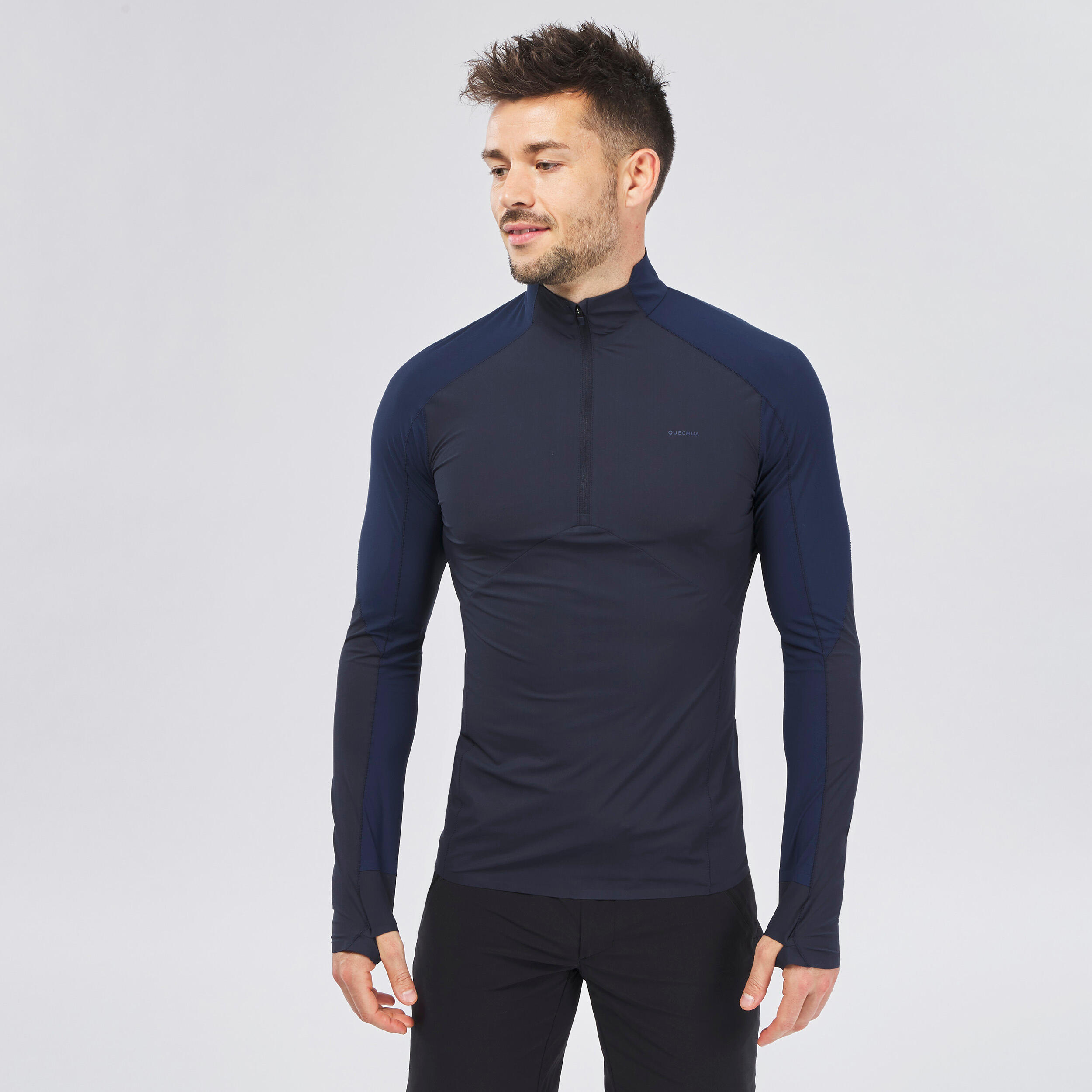 QUECHUA Wandershirt Herren langarm UV-Shirt - MH550 blau