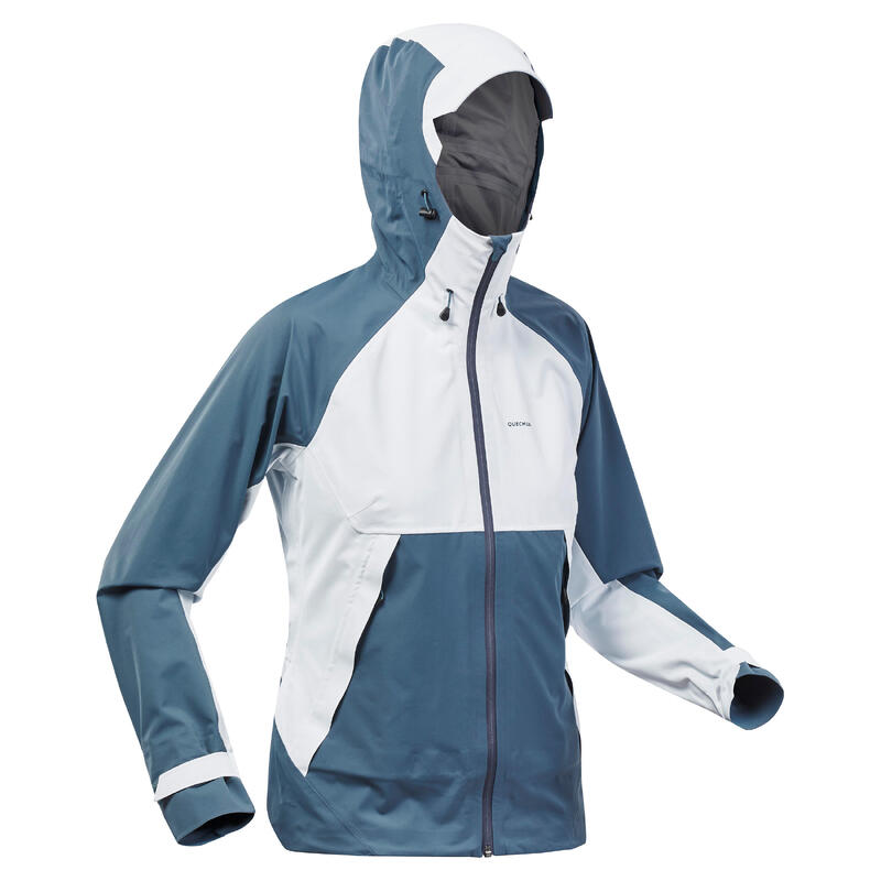 Regenjas voor bergwandelen dames MH500 grijs blauw