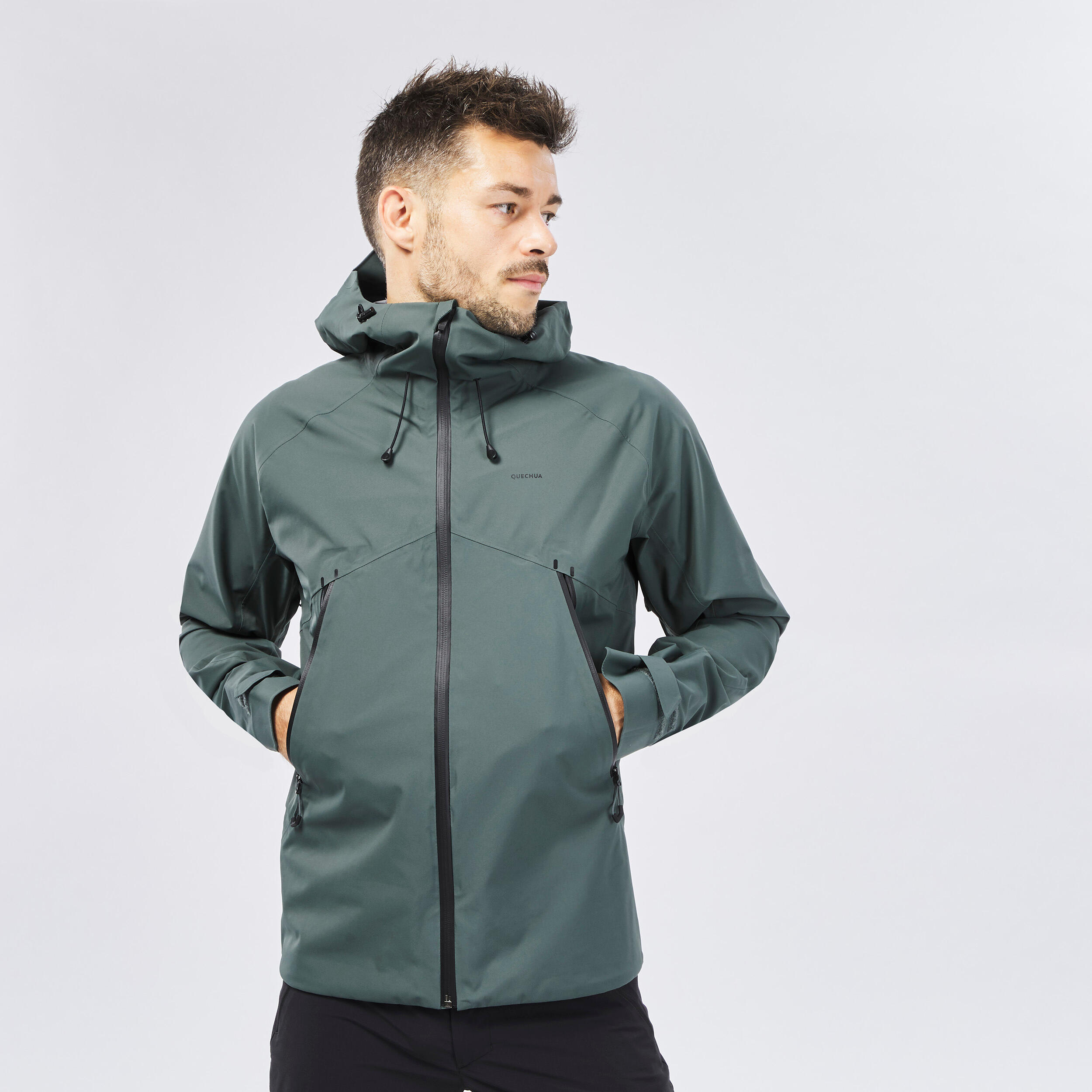 Men's Waterproof Hiking Jacket - MH 500 Khaki - Dark grey green