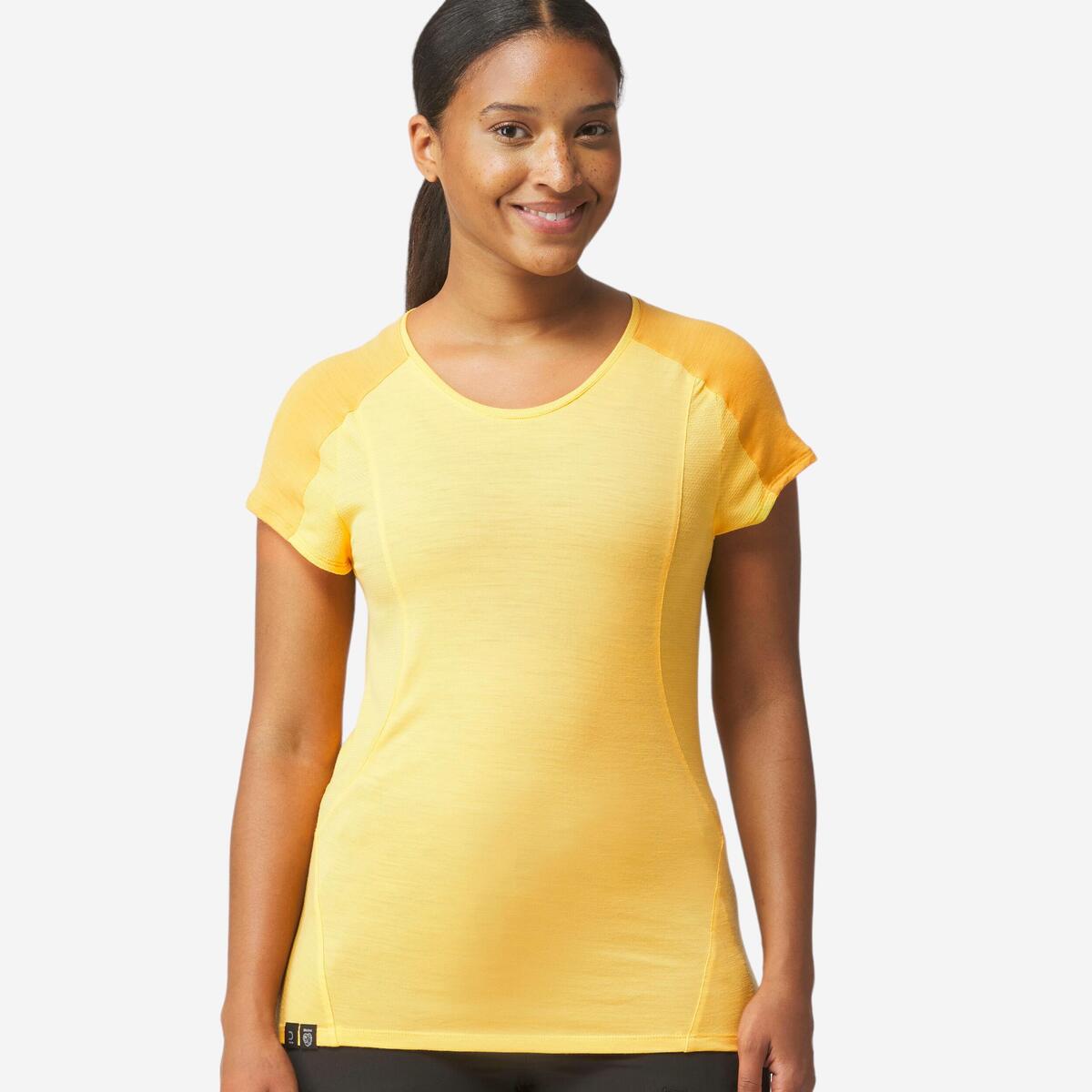 T-shirt de trek manches courtes en laine mérinos - femme - mt500