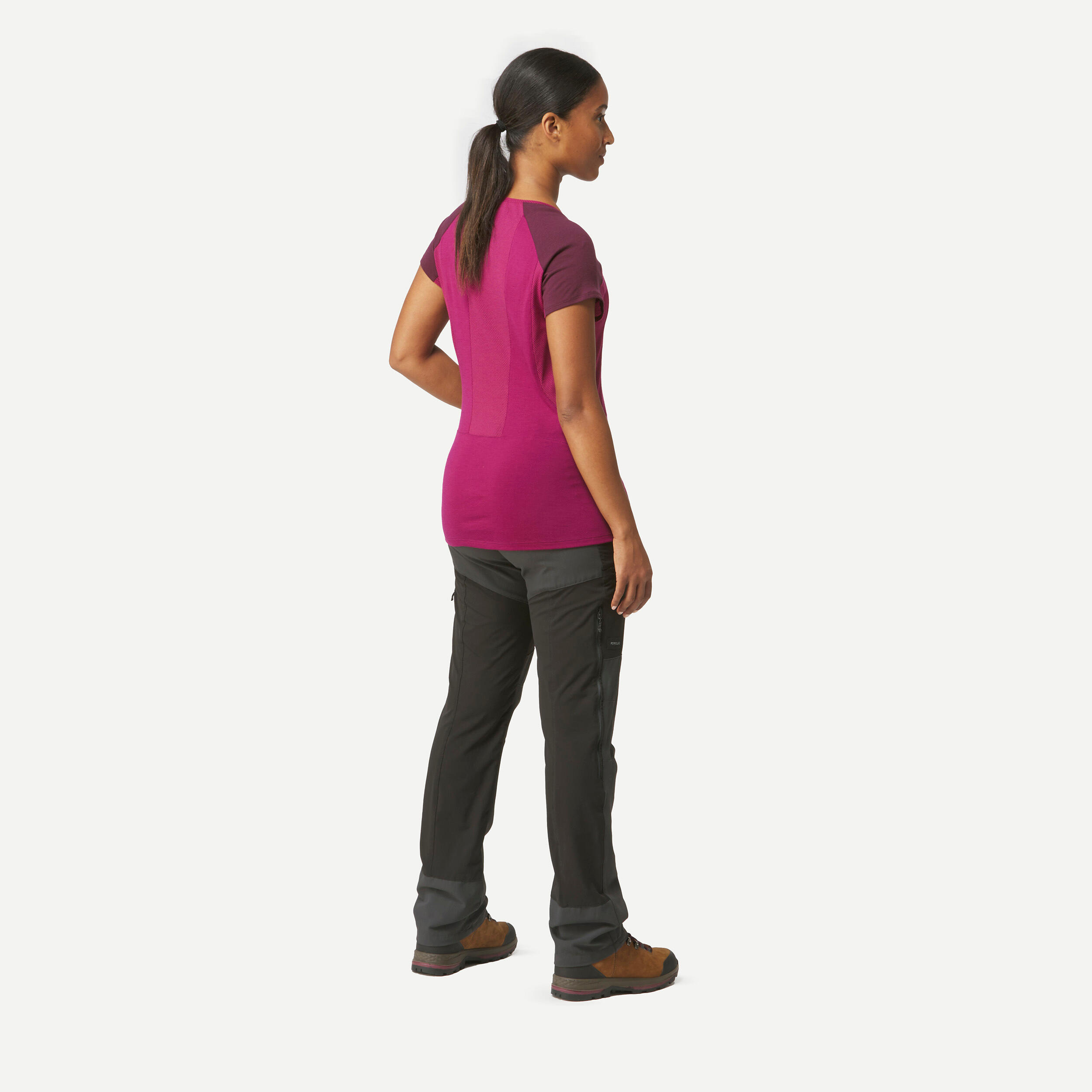 Women’s Merino Wool Hiking TShirt MT 500 Purple Beetroot, Dark