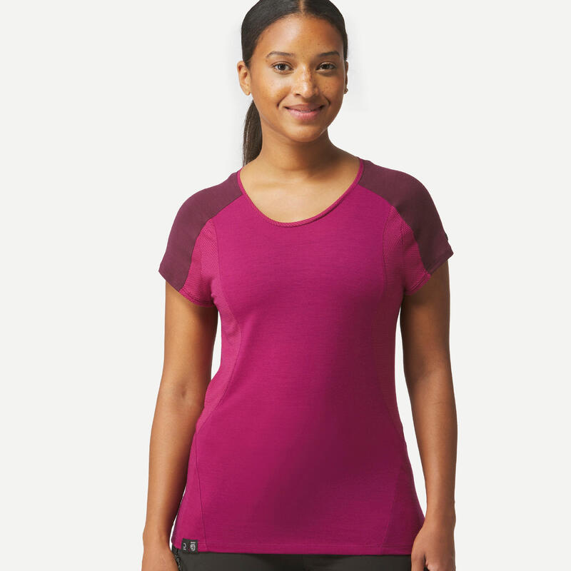 T-shirt de trek manches courtes en laine mérinos - Femme - MT500