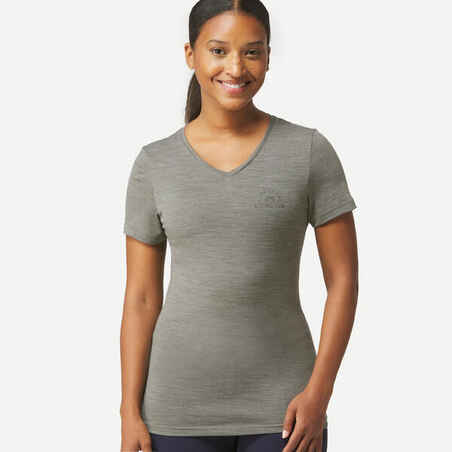 Women's Travel Trekking Merino Wool Short-Sleeved T-Shirt - TRAVEL 500