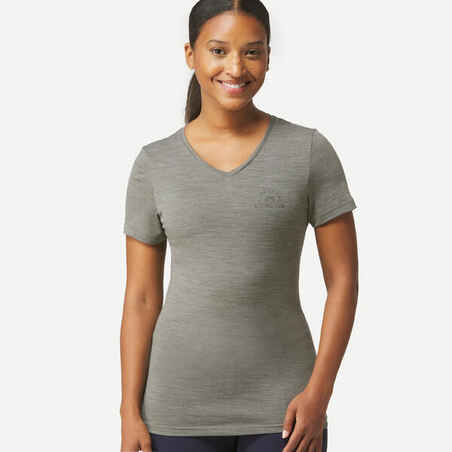 Women's Travel Trekking Merino Wool Short-Sleeved T-Shirt - TRAVEL 500 ...