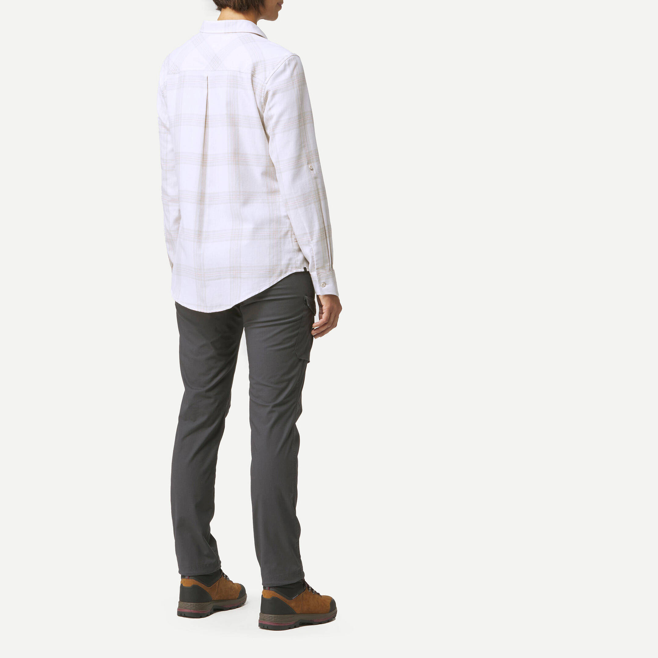 Women Checked Full Sleeve Light Flannel Shirt Beige - Travel 100 -  3