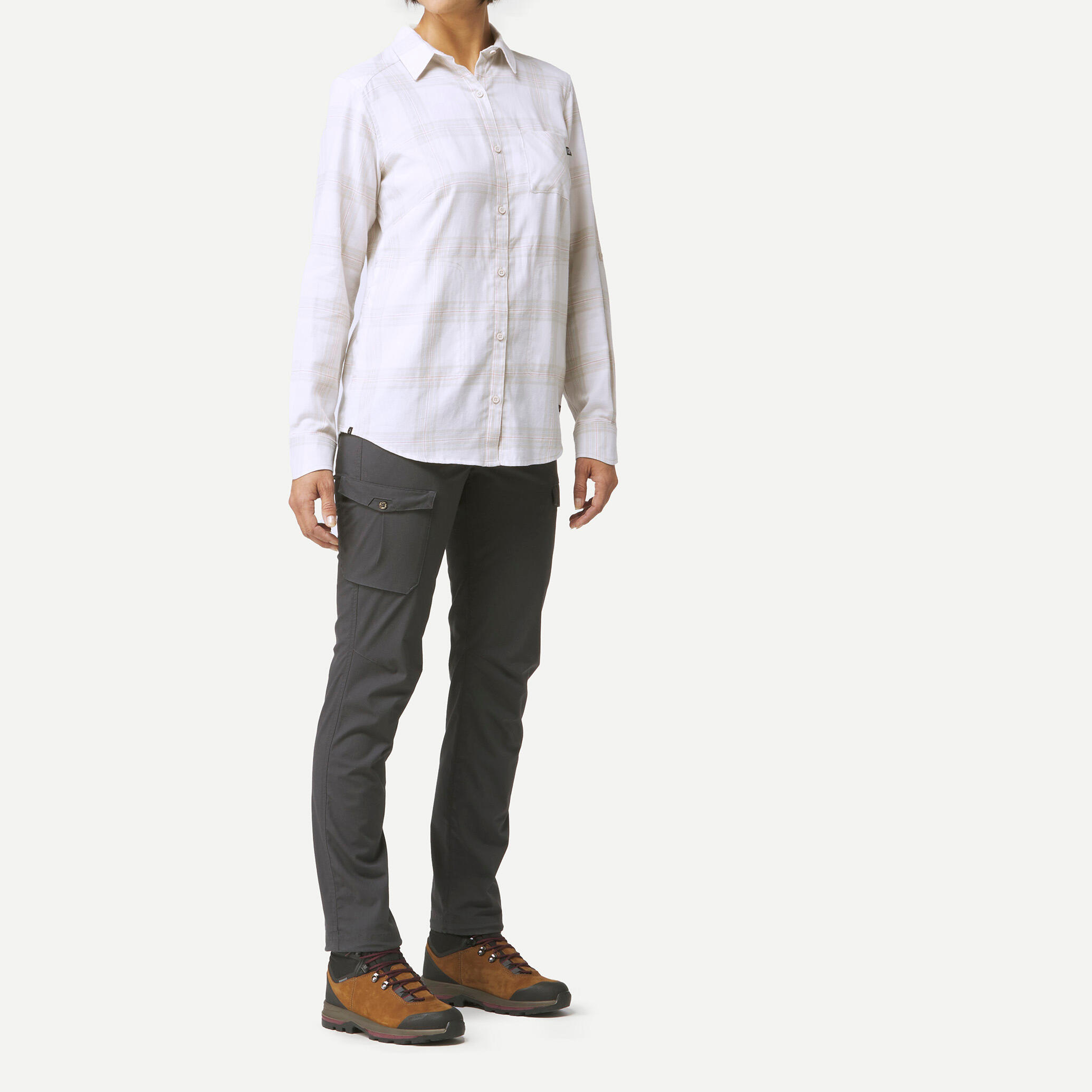 Women Checked Full Sleeve Light Flannel Shirt Beige - Travel 100