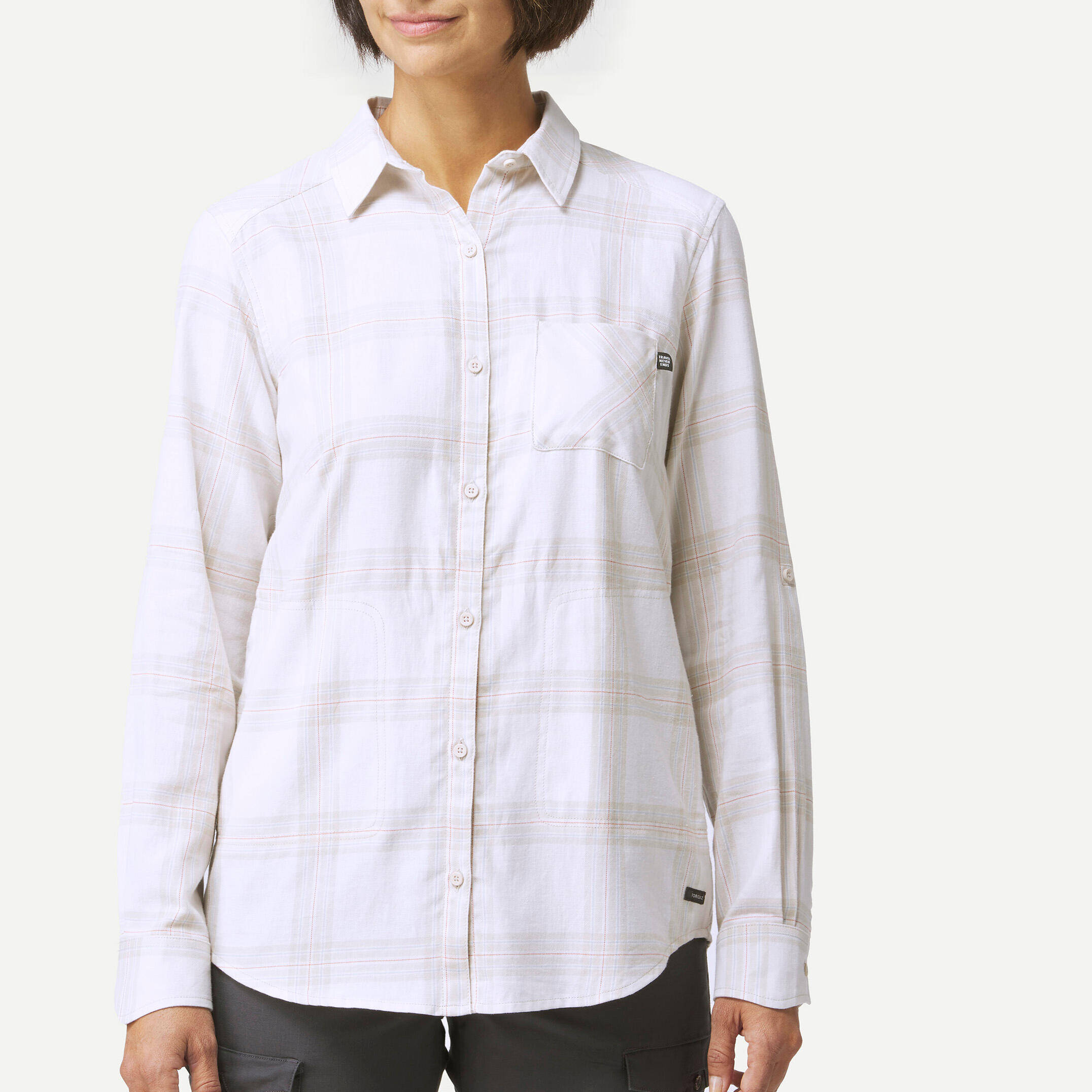 Women Checked Full Sleeve Light Flannel Shirt Beige - Travel 100 -  1