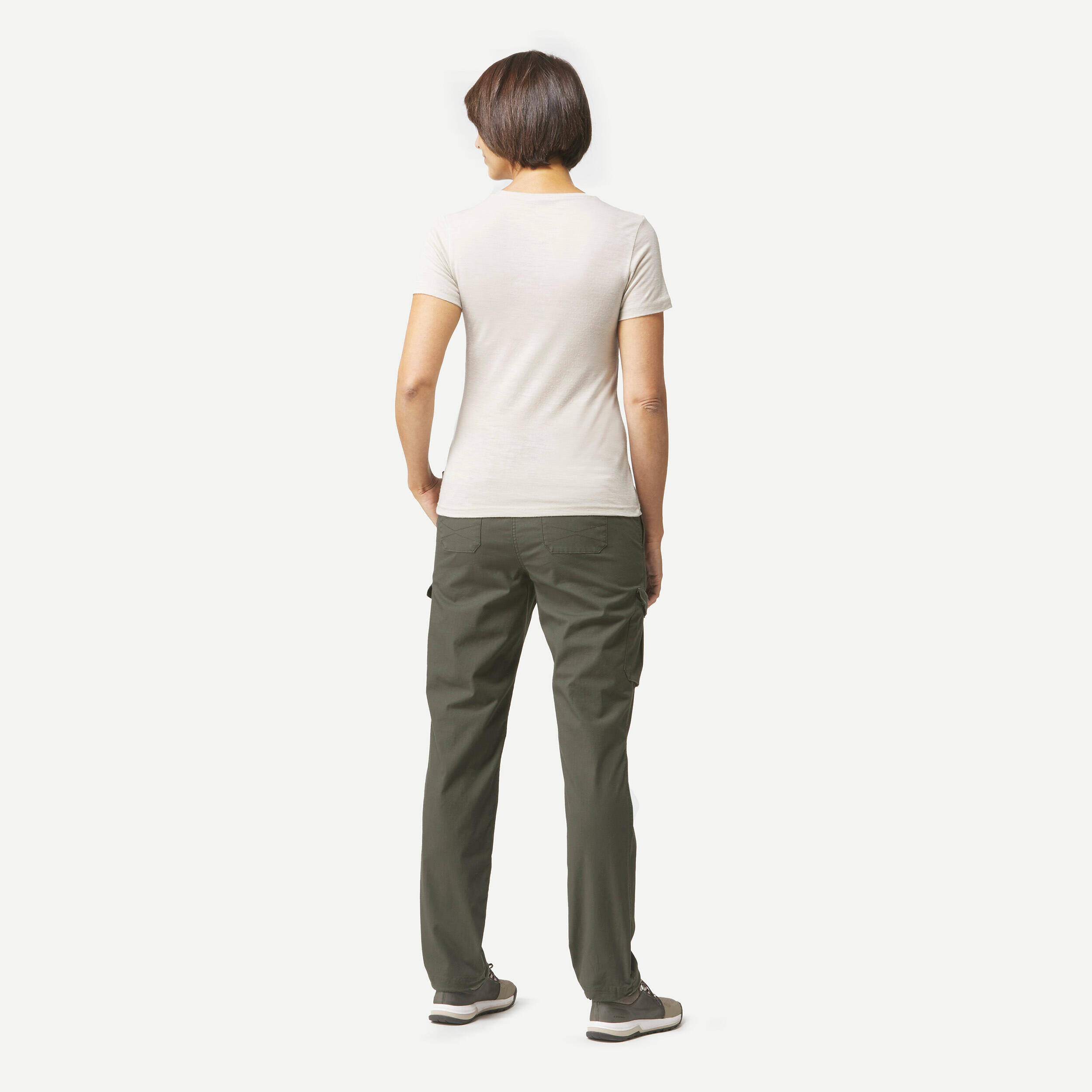 Women Trekking Cargo Trousers 100 Khaki -  3