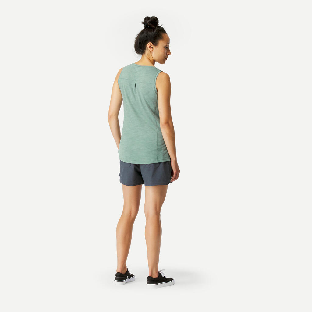 Γυναικείο αμάνικο μπλουζάκι πεζοπορίας & ταξιδίου από μαλλί merino - Travel 500 
