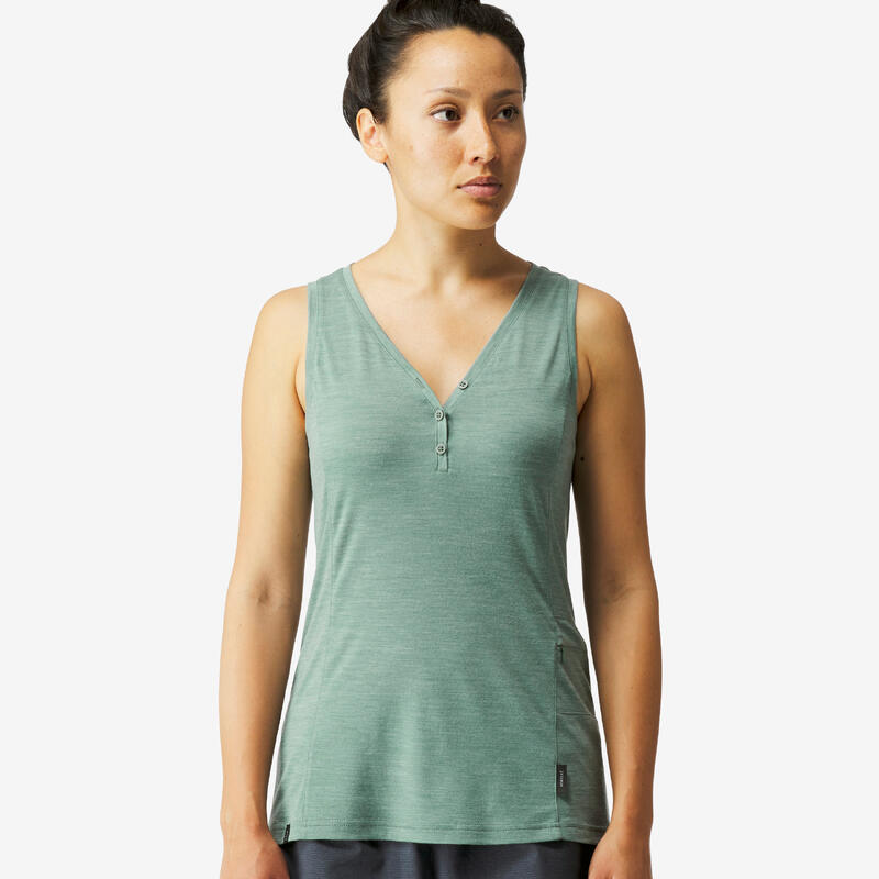 Camisola de Alças de Lã Merino de Trekking em Viagem - TRAVEL 500 Mulher 