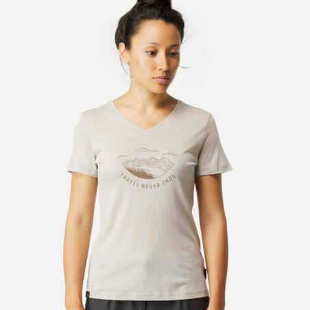 Camiseta de montaña y trekking manga corta lana merino Mujer Forclaz Travel  500 - Decathlon
