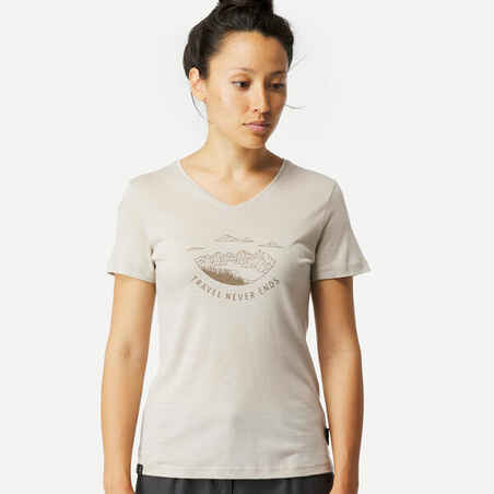 Women's Travel Trekking Merino Wool Short-Sleeved T-Shirt - TRAVEL 500