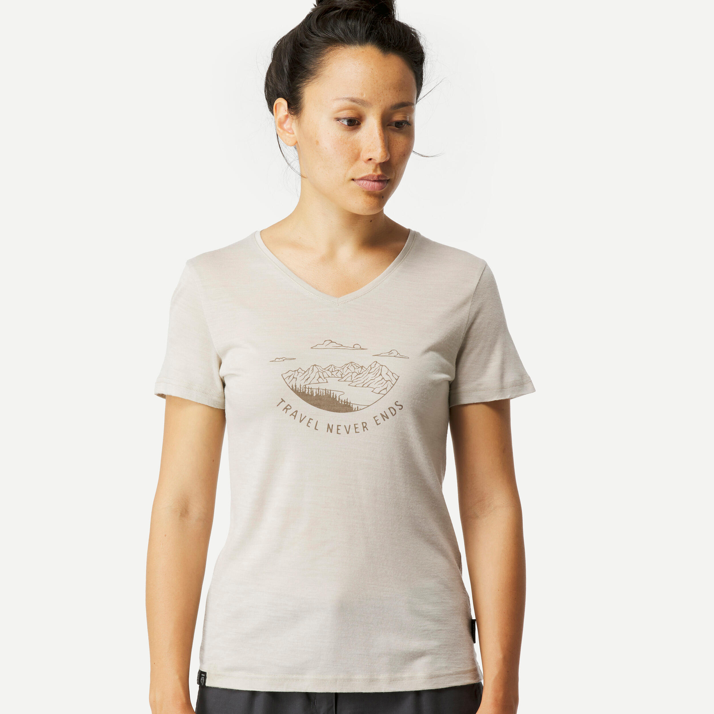 Women's short-sleeved merino wool trek T-shirt - TRAVEL 500