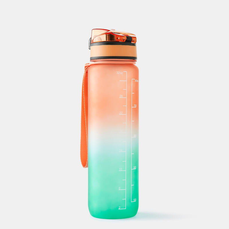 Motiverende drinkfles voor fitness 1 liter oranje groen