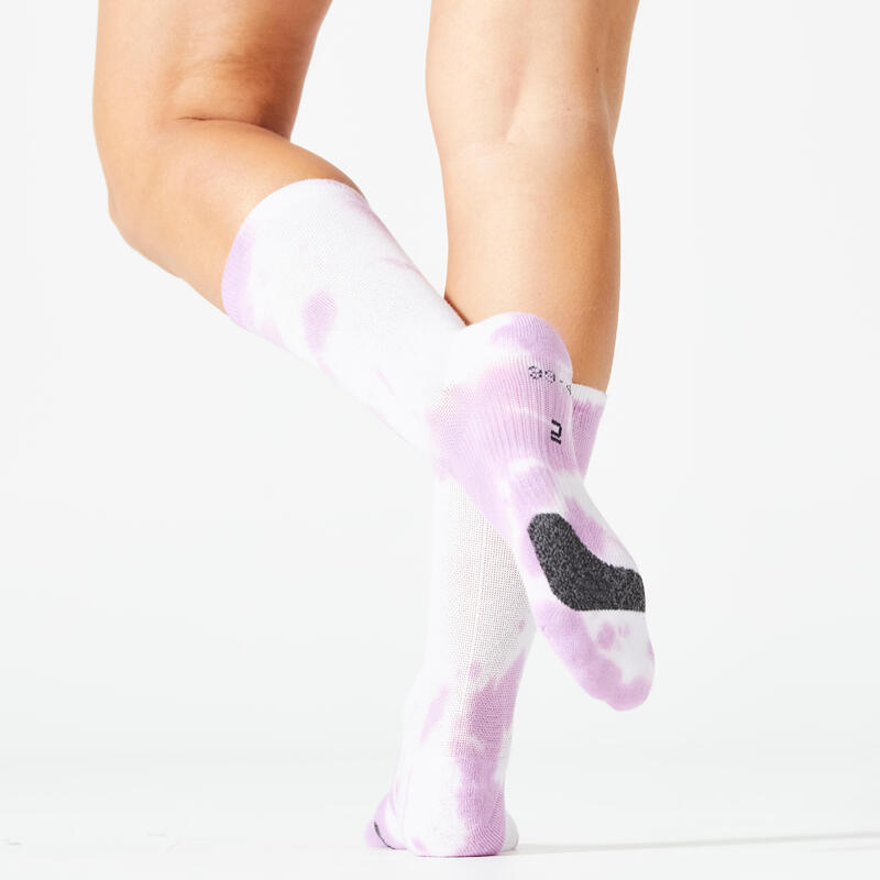 Calcetines fitness media caña x2 Domyos blanco rosa
