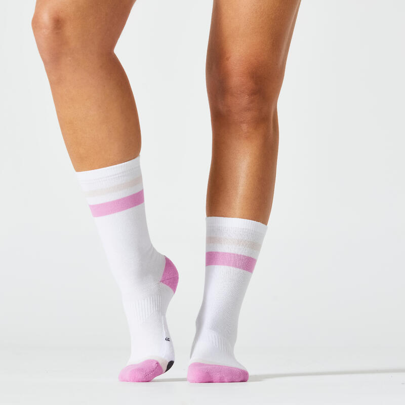 Calcetines fitness media caña x2 Domyos blanco rosa